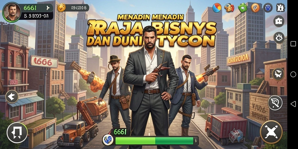 Tangkapan layar gameplay 666I yang menunjukkan aksi membangun bisnis.