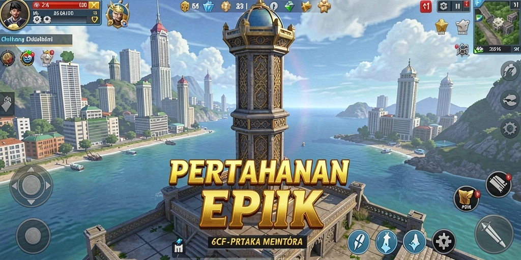 Screenshot menunjukkan aksi menara dalam pertempuran Tower Defense.