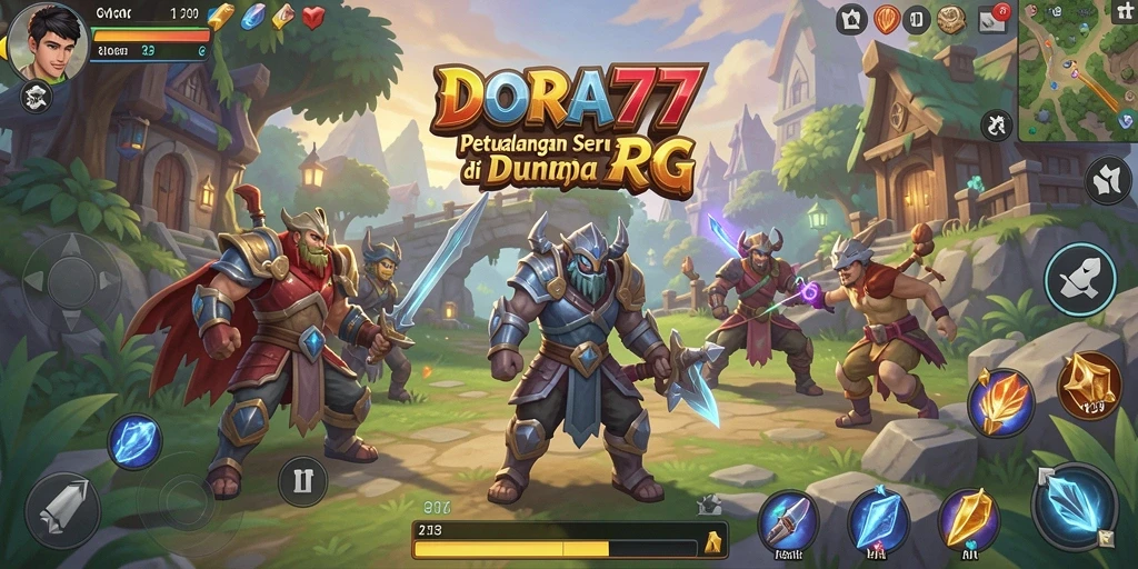 Screenshot dari gameplay RPG DORA77 yang menunjukkan pertarungan epik.