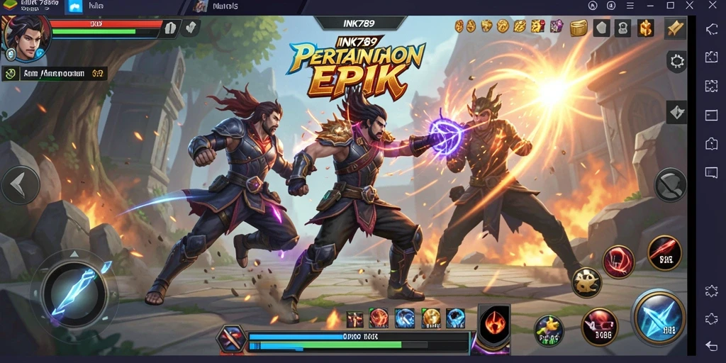 Screenshot gameplay INK789 menampilkan karakter bertarung dengan grafis yang luar biasa.