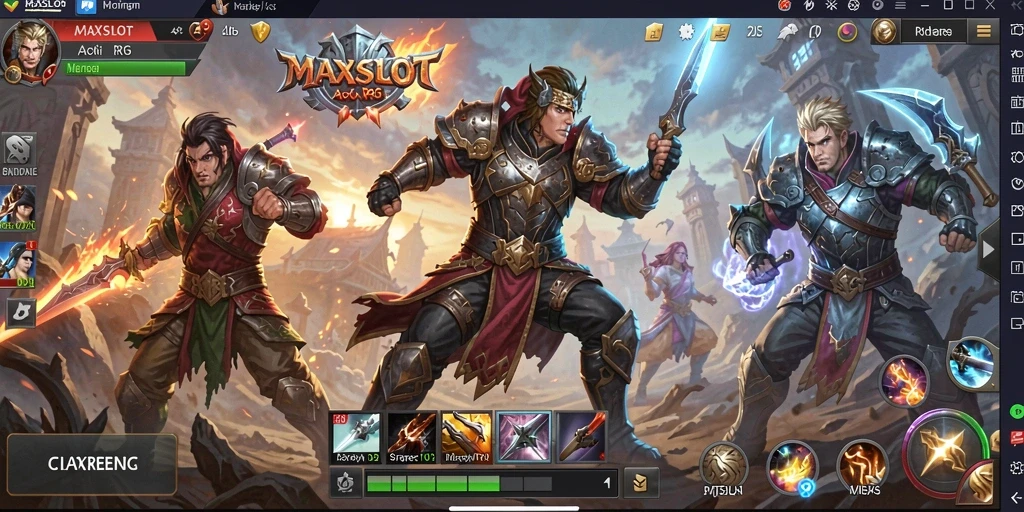 Screenshot utama MAXSLOT menampilkan pertarungan epik dalam permainan ARPG.