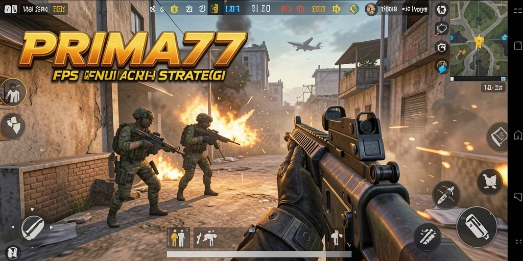Tampilan gameplay seru dari PRIMA77, menunjukkan aksi menembak yang mendebarkan.