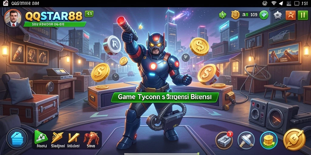 Menampilkan gameplay seru dalam mengelola bisnis tycoon.