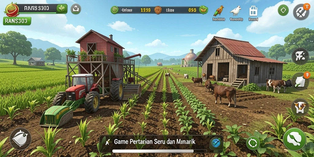 Tampilan gameplay RANS303 dengan aktivitas bertani yang seru.