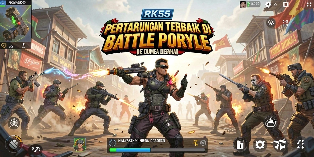 Screenshot RK55 menampilkan aksi Battle Royale yang mendebarkan dan lingkungan beragam.