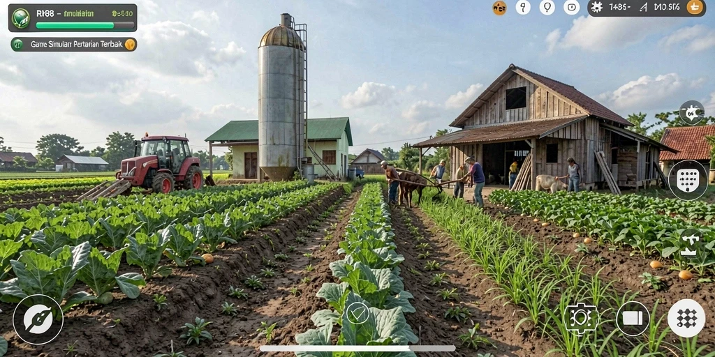 Tampilan gameplay RK88 yang menunjukkan lahan pertanian yang subur.