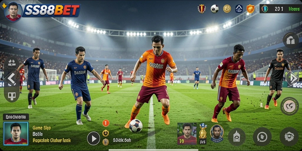 Tampilan seru gameplay SS88BET yang menampilkan aksi sepak bola.